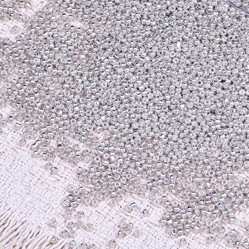 5000pcs Glass Seed Beads, 3mm 8/0 Small Individual Color Seed Beads Mini Pony Bulk for DIY Bracelet Necklaces Wrist Jewelry Making, Silver - color: Silver