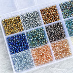 3000pcs 3mm Bicone Crystal Beads, Bulk Small Faceted Bicone Glass Beads for Jewelry Making DIY Craft Bracelet Necklace Earring with Container Box (15 Plated Metallic Colors) - size: 3mm