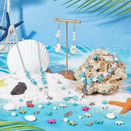 PH PandaHall Ocean Jewelry Making Kit - Starfish, Seashell, Synthetic Turquoise, Tortoise, Fish, Cowrie Shell Beads for Summer Beach Necklace, Earring, Bracelet, Anklet Jewelry Making (406pcs) - color: Colorful