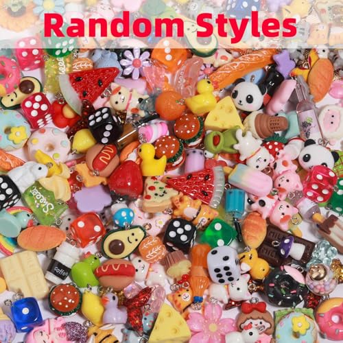 MGGFBLEY Assorted Resin Charms for DIY Bracelet & Keychain Making – Mini Candy, Bear, Fruit & Animal Style Charms for Crafts
