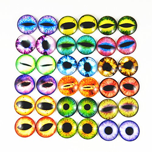 Julie Wang 20PCS 1.18inches Mixed Style Dragon Eyes Flatback Round time gem cover Glass Cabochon Dome for Jewelry Cameo Pendant DIY Finding 30mm - size: 30MM-20PCS