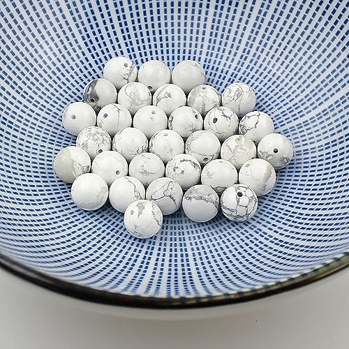 MJDCB AAAA Natural Stone Beads White Howlite Turquoise Round Loose Beads for Jewelry Making 15" (6mm) - color: White Howlite, size: 6mm