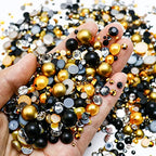 60g Mix Flatback Pearls and Rhinestone, 2mm-10mm Mix Rhinestones and Pearls for Crafts Tumblers Shoes Nails Face Art, with Picker Pen, Black|Gold|Yellow - color: Brown Sugar Blend | Mix Black | Gold | Yellow