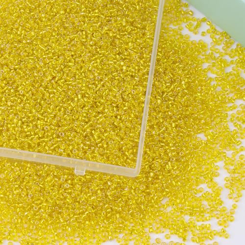 10100 Pcs Size 11/0 Glass Seed Beads, 2 mm Bright Yellow Small Mini Spacer Loose Pony Beads for Jewelry Making and DIY Crafts - color: Bright Yellow, size: Small