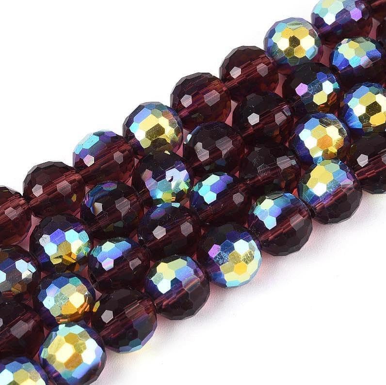 68pcs 8mm Transparent Electroplate Glass Beads Strands 96 Faceted Round Glass Spacer Beads for DIY Earring Bracelet Necklace Jewelry Making Purple - color: Purple