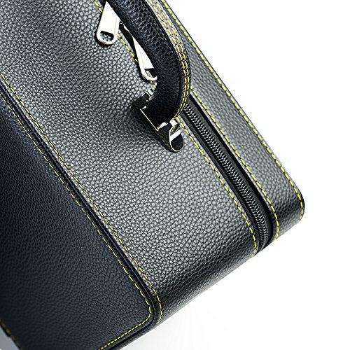 Oirlv Black Leather Jewelry Box Handmade Travel Jewelry Organizer Storage Case Holder For Girl Lady Earring,Ring,Necklace,Pendant,Watch,Bracelet.(3 layers) - color: Black
