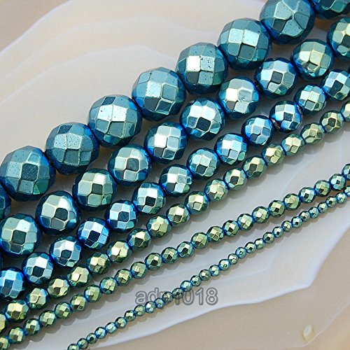 AD Beads Natural Faceted & Smooth Metallic Hematite Round Gemstone Loose Beads 16" 2mm 3mm 4mm 6mm 8mm 10mm (6mm, Metallic Green Yellow (Faceted)) - color: Metallic Green Yellow (Faceted), size: 6mm