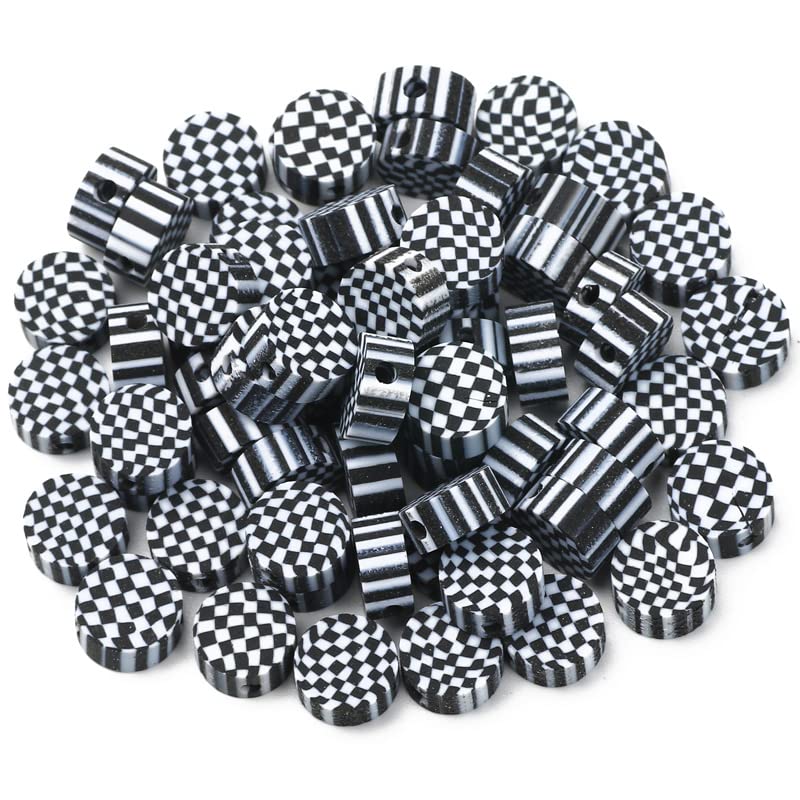 Airssory 100 Pcs Black & White Plaid Squares Beads Polymer Clay Mosaic Bead for Handmade Crafts Jewelry Making Supplies - 10x4.5mm - color: Mosaic Bead_10x4.5mm