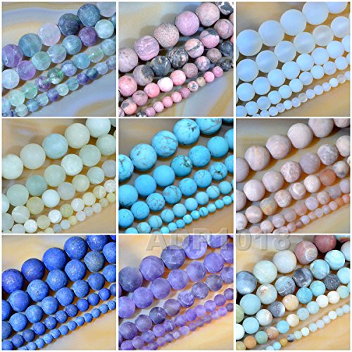 AD Beads Beautiful Natural Matte Gemstone Round Spacer Loose Beads 4-12mm (4mm, 03 Matte Clear Crystal) - color: 03 Matte Clear Crystal, size: 4mm