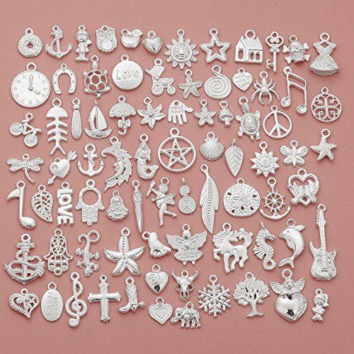 RUBYCA 160Pcs Wholesale Lot Tibetan Mix Pendant Charm White Silver Plated Metal Jewelry Making Mix5 - color: Mix 5, size: 160 PCS