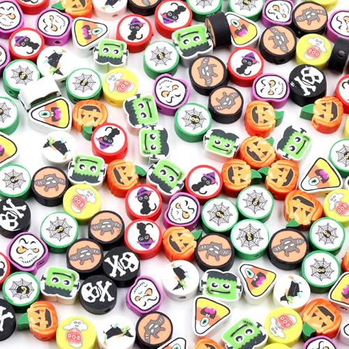 100 Pcs Polymer Clay Beads Heishi Spacer Beads Supplies (Halloween-3) - color: Multicolor
