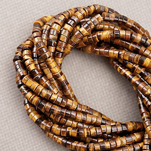 BONNY BOXX 150PCs Natural Classic Tiger Eye Spacer Beads, Loose Semi Precious Flat Round Gemstone Heishi Disc Stone Beads for Beading Jewelry Making 4mm*2mm - color: Classic Tiger Eye, size: 4MM*2MM
