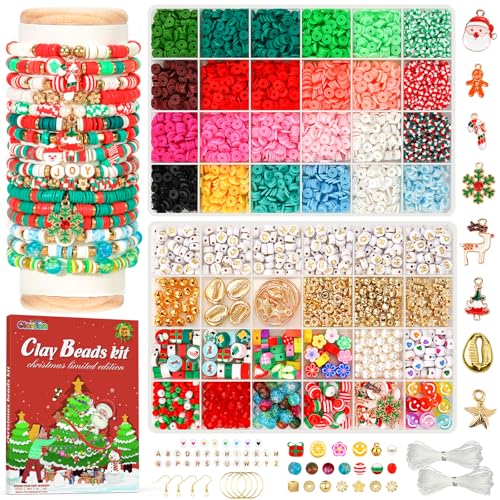 Gionlion Christmas Crafts 24 Colors Clay Beads Bracelet Making Kit, DIY Arts and Crafts - style: Christmas Joy