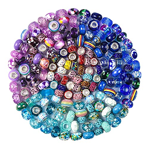 Aipridy Assortment European Large Hole Beads Spacer Beads Rhinestone Craft Beads for DIY Charms Bracelet Jewelry Making (Purple-Lake Blue-Blue) - color: Purple-Lake Blue-Blue