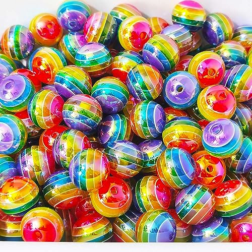 Mixed Lots Shiny Acrylic Rainbow Stripe Bead DIY Beading Hairband Bracelets Necklace Craft Embelishment (Transparent Rainbow Stripe#1) - color: Transparent Rainbow Stripe#1