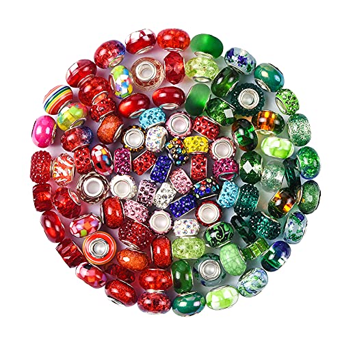 Aipridy Assortment European Large Hole Beads Spacer Beads Rhinestone Craft Beads for DIY Charms Bracelet Jewelry Making (Emerald-Siam) - color: Emerald-Siam