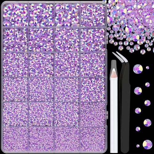 25000Pcs Resin Jelly Rhinestones for Crafting, Lavender Purple AB 2-6mm Mixed Sizes Non Hotfix Flatback Gems, Bedazzling Crystal for DIY Crafts Clothing Tumblers Mugs Shoes Fabric Nail Art - color: Lavender Purple AB, size: Large Pack