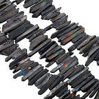 SUNYIK Black Titanium Coated Crystal Points Quartz Rough Sticks Spikes Point Beads 15 inch Strand Drilled - color: Black(Rough), size: 0.4"-1.3"