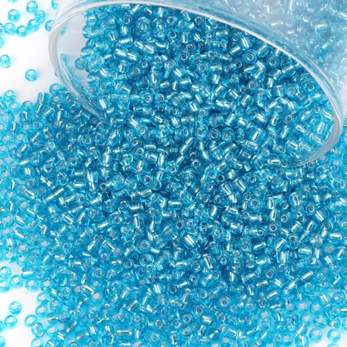 5100 Pcs Size 8/0 Glass Seed Beads, 3 mm Lake Blue Small Mini Spacer Loose Pony Beads for Jewelry Making and DIY Crafts - color: Lake Blue, size: Medium