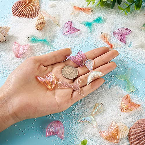 Fashewelry 32pcs Transparent Mermaid Tail Charms Resin Fishtail Pendants with Glitter Powder & AB Color Acrylic Ocean Sea Animal Charms for Necklace Earring Bracelet Hawaii Style Jewelry Making - color: Mixed Color Mermaid Tail