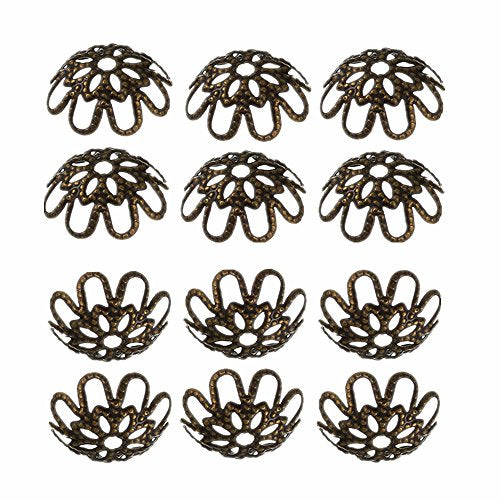 500PCS 10mm Gold Tone Flower Bead Caps Hollow Flower Bead Caps for Jewelry Making (Antique Bronze) - color: antique bronze