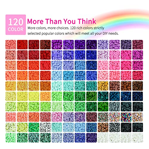 Sistenia 20,000 Pcs Clay Beads Bracelet Making Kit, 120 Colors 6 Boxes Polymer Beads Spacer Heishi Beads & Jewelry Kit with Pendant Charms Elastic Strings, Crafts Gift for Kids Adults - color: Classic 120 Colors