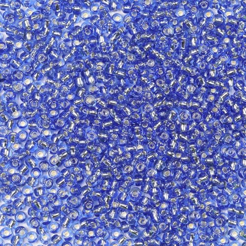 Bala&Fillic Blue Sliver Lined Color Size 3mm Seed Beads About 3600pcs/100Grams in Bag, 8/0 Glass Craft Beads for Making Bracelet and Necklace (Sliver Lined Blue) - color: Blue, size: 3mm