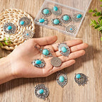 Mega Pet 16Pcs Turquoise Alloy Chandelier Components Tibetan Style Flat Round Oval with Stone Connector Charms Antique Filigree Link Charms for Women DIY Necklace Earring Jewelry Making - color: Mixed Shapes