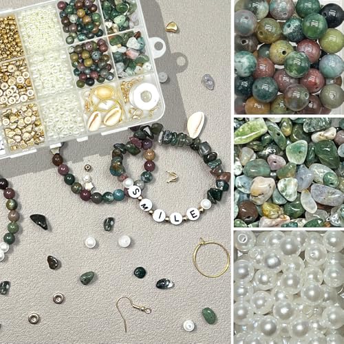 Basigeese Jewelry Making Supplies Kit Natural Stone Beads for Irregular Gemstone Beading with for DIY Craft Bracelet Necklace Earrings for Adults (Indian Agate) - color: Indian Agate