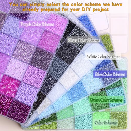 51600pcs Seed Beads Kit, 144 Colors 2mm Seed Beads & 7mm Long Bugle Beads Set, 12/0 Small Mini Craft Pony Beads for Jewelry Making Supplies for DIY Bracelet, Necklace, Crafts