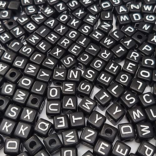 300 Pieces 10x10mm Big Large Cube Acrylic Alphabet Letter Beads A-Z Mixed Plastic Shape Loose Beads for DIY Jewelry Making Bracelets Necklaces Key Chains (Black) - color: Black