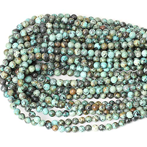 60PCS 6mm Natural African Turquoise Stone Gemstone Round Loose Beads for Jewelry Making DIY Bracelet Necklace Materials 1 Strand 15" - color: African Turquoise Stone, size: 6mm