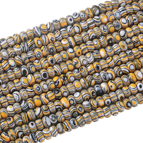 76pcs 5x8mm Natural Stone Yellow Malachite Rondelle Spacer Loose Beads Abacus Disk Stone Round Loose Gemstone Beads for Jewelry Making DIY Bracelet Necklace - color: Yellow Malachite Stone