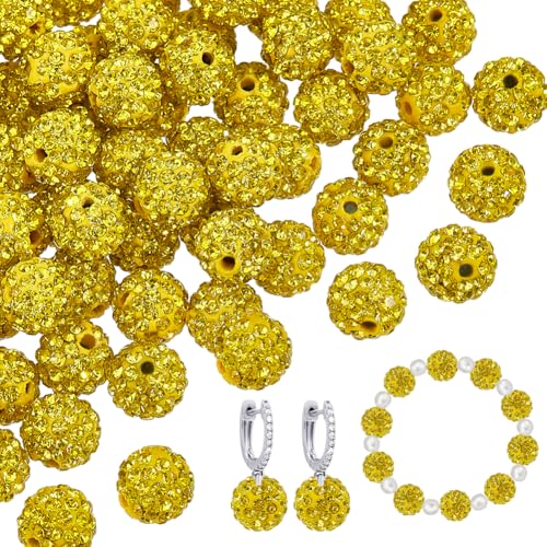 PH PandaHall 100pcs 10mm Yellow Rhinestone Beads Yellow Clay Bead Polymer Crystal Beads Clay Pave Disco Ball Round Diamond Bead for Necklace Bracelet Jewelry Making Party Decoration - color: Yellow