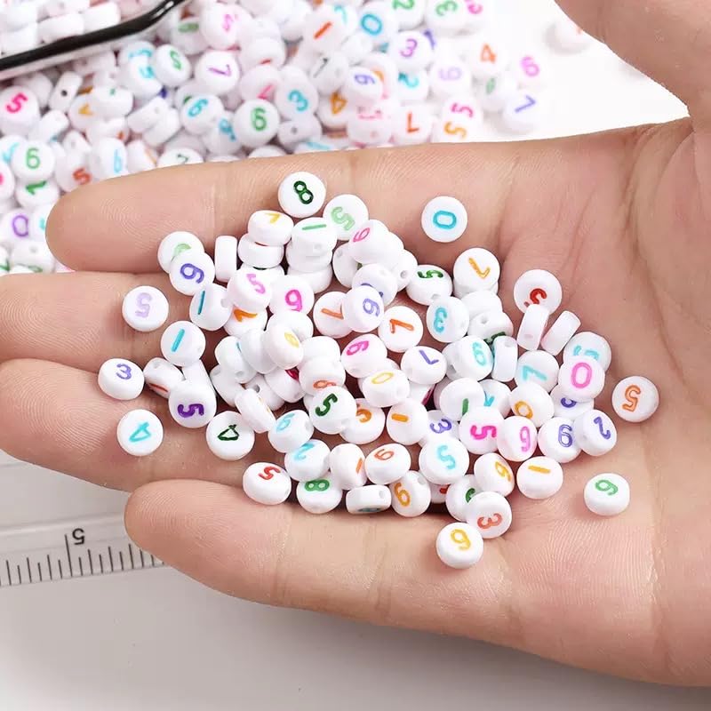 1000Pcs Acrylic Number Beads Round Number Round Beads 4x7mm Mixed Number Beads, for Jewelry Bracelets Necklaces Key Chains Making (White Colorful) - color: White Colorful