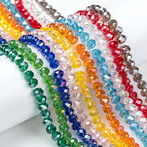 Craftdady 10 Colors 6mm Crystal Glass Briolette Beads Faceted AB Luster Rondelle Spacer Beads Electroplate Tiny Loose Beads About 920pcs for Jewelry Craft Necklace Earring Bracelet - color: Transparent AB Plated, 10 Colors, size: 6mm