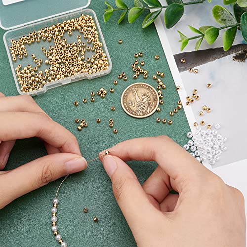 UNICRAFTALE 500pcs Golden 304 Stainless Steel Round Spacer Metal Beads - Tiny Smooth Beads for Jewelry Making - About 3mm in Diameter - color: Golden, size: 3mm