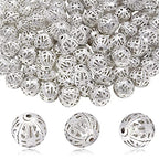 TOAOB 100pcs 10mm Silver Plated Filigree Hollow Ball Beads Round Metal Loose Spacer Beads for DIY Crafts Bracelets Necklaces Earrings Jewelry Making - color: Silver, size: 10mm