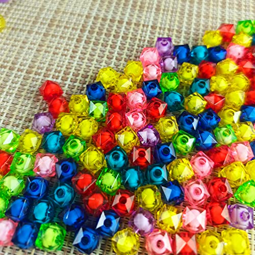 Cube 400pcs Faceted Square Transparent 8mm Glass Crystal Spacer Beads, Round Beads Inside for Jewelry Making (Mixed) - color: White,Rainbow