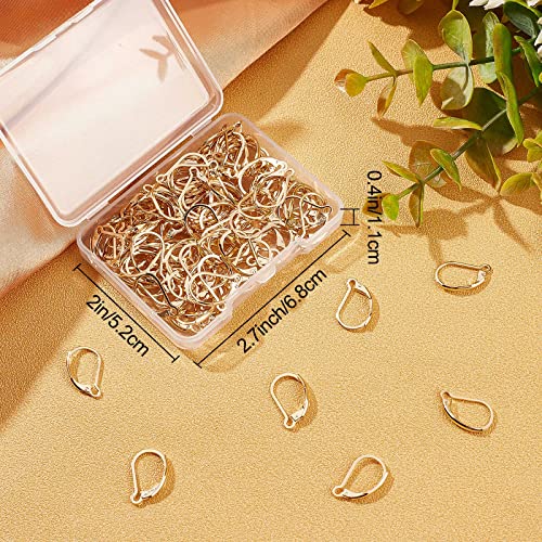 Beebeecraft 1 Box 100Pcs Leverback Earring Hooks 24K Gold Plated French Earring Hooks Earwire Findings 16.5x10mm for DIY Women Earring Making - color: Gold