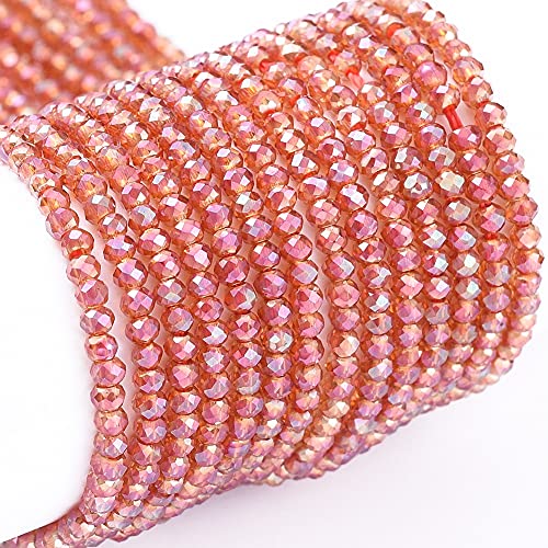 FASHEWELRY 10 Strands Briolette Crystal Glass Beads 2mm Rondelle Faceted Glass Spacer Beads Full Rainbow Plated for Necklace Bracelet Jewelry Making (Light Coral) - color: Light Coral, size: 2mm