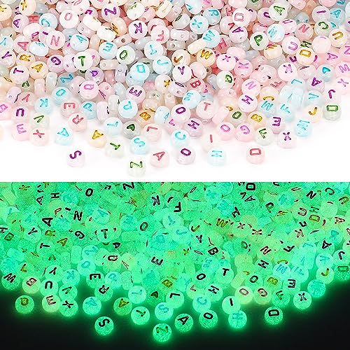 1900pcs Letter Beads, DECYOOL Glow in The Dark Letter Beads, Acrylic Alphabet Beads, with 1 Roll Elastic String for Bracelet Necklace Jewelry Making Supplie - color: reflective
