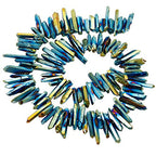 SUNYIK Blue/Gold Titanium Coated Crystal Points Quartz Rough Sticks Spikes Point Beads 15 inch Strand Drilled - color: Blue/Gold(Rough), size: 0.4"-1.3"