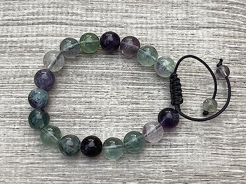 GAF TREASURES Grade A ++ Gemstone Round Bead Adjustable Bracelet 10mm, Genuine Crystal Bead Bracelet, Gift for Men & Women - color: Rainbow Fluorite