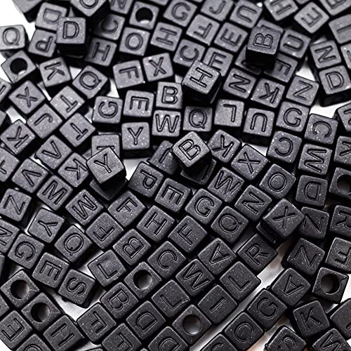 Letter Beads 800pcs Pure Black Matte Letter Cube Beads for DIY Necklace Bracelet (6mm)