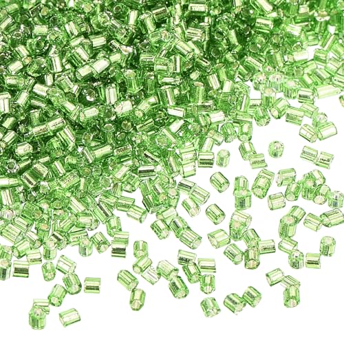 uxcell 1400Pcs Glass Bugle Beads, 1.5x1.5mm Tube Mini Loose Glass Seed Spacer Bead for DIY Earrings Necklaces Bracelets Jewelry Making (Silver-Light Green) - color: Silver-Light Green, size: 1.5x1.5mm