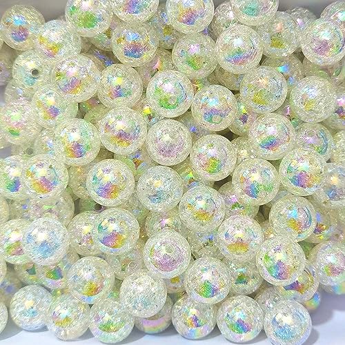 Mixed Lots Shiny AB Color Acrylic Crackle Bead DIY Beading Hairband Bracelets Necklace Craft Embelishment (White-Crackle#AB Color) - color: White-Crackle#AB Color