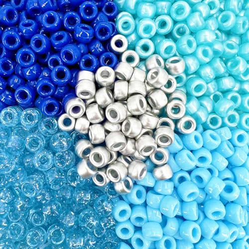 MIIIM 1000PCS 6x9mm Christmas Blue Pony Beads Bulk, 5 Styles Blue and Silver Kandi Beads for Bracelets Making Kit, Hair Braids Crafts for Jewelry Making (Christmas Blue) - color: Christmas Blue