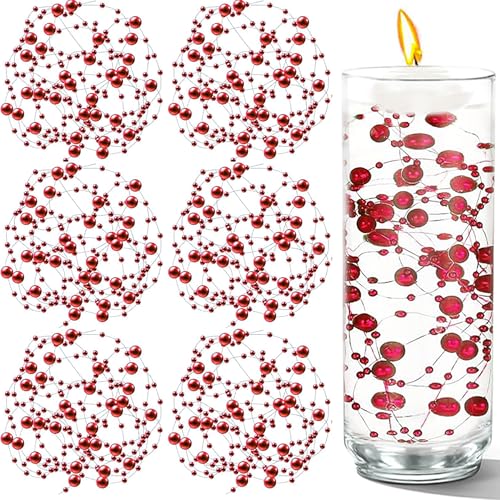 50 PCS Artificial Floating Beads for Centerpieces Vases, Red 8+3mm String Beads for Wedding Party Faux Pearl String for Decorating, String Pearls for Crafts Vase Filler - color: Red, size: 8+3mm(50pcs)