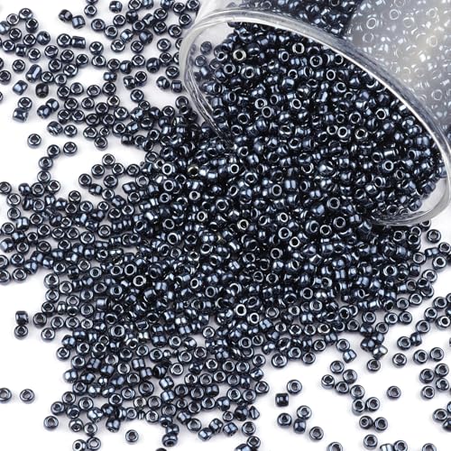 Size 3 mm 8/0 Glass Seed Beads, 5100 Pcs Small Mini Spacer Loose Pony Beads for Jewelry Making and DIY Crafts (Black) - color: Black, size: Medium